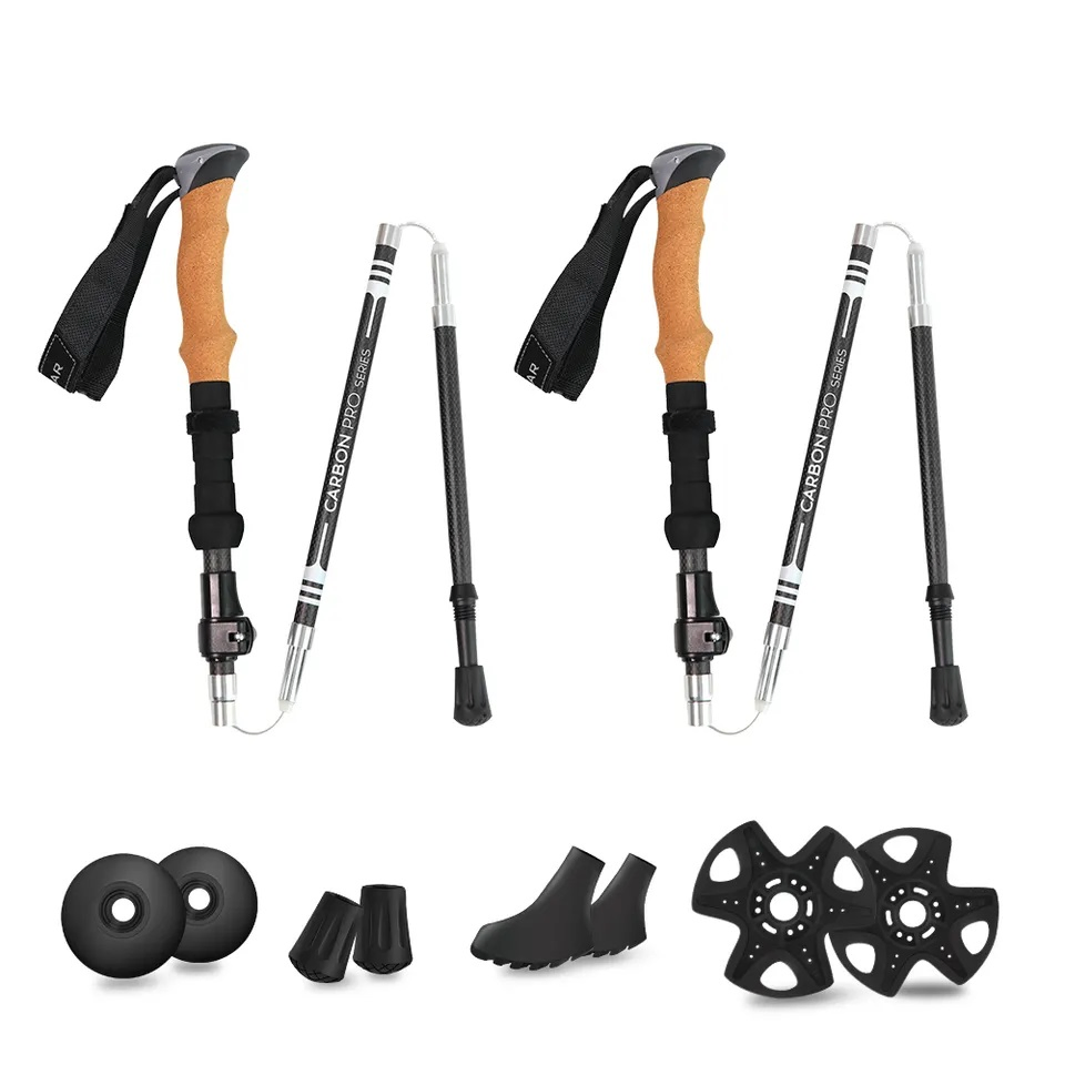 Nordic 5-Section Ultralight 3K Carbon Fiber Collapsible Folding Hiking Trekking Poles Walking Stick