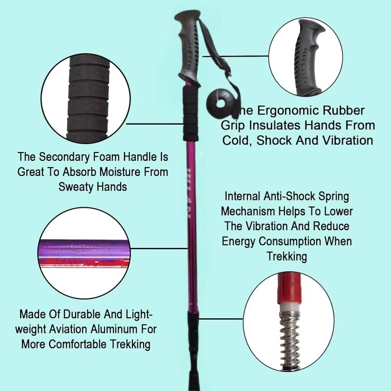 Hiking Trekking Pole Collapsible Lightweight Anti Shock Hiking or Walking Sticks Adjustable Hiking Pole for Men and Women