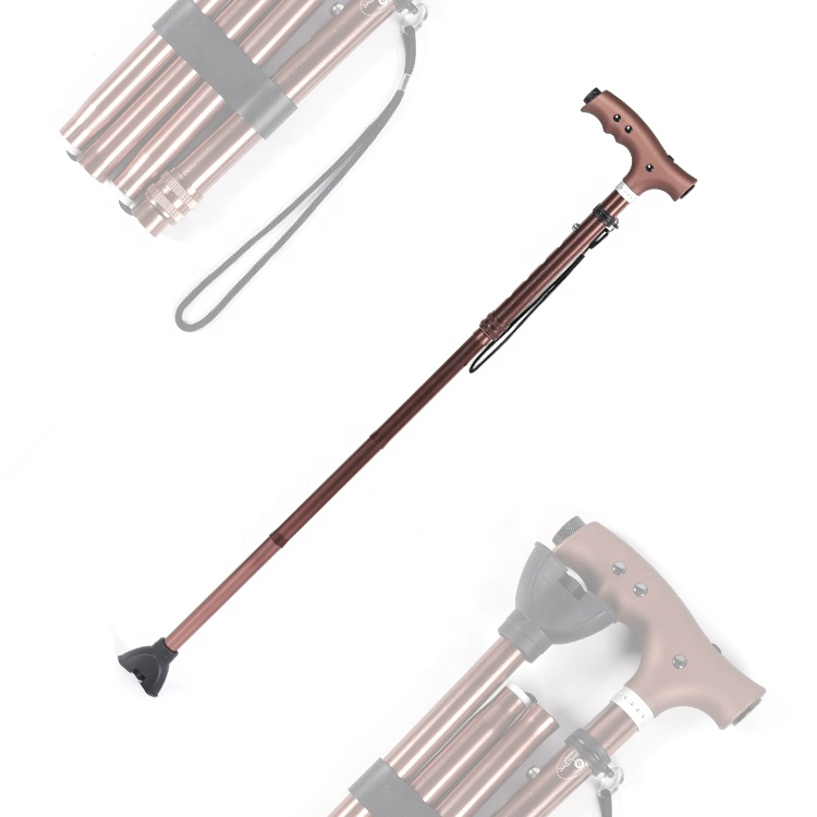 Kinggear 5 Sections Single Based Folding Elderly Walking Stick Cane with LED Light