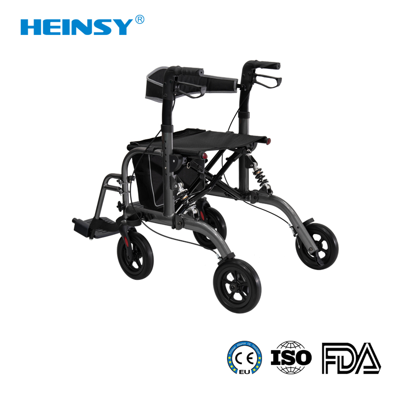 Hes-910s Aluminum Alloy Promotion Rollator Walker with Seat, Comfortable Handles and Thick Backrest, Folding Walker for Seniors