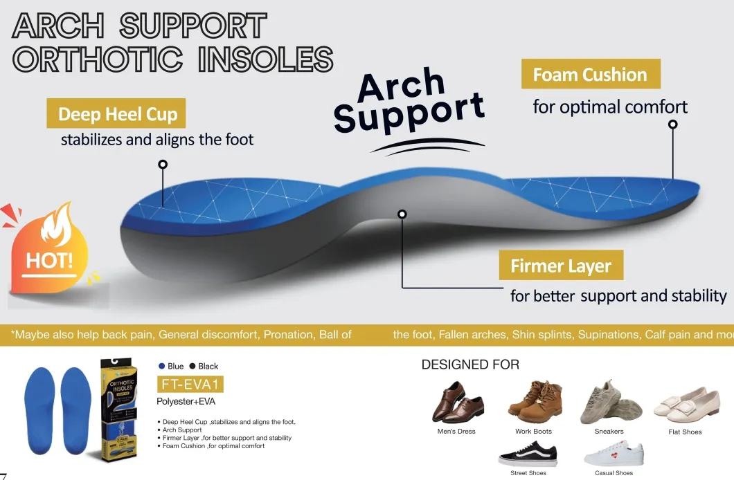 Custom EVA Foam Orthotic Arch Support Sports Comfort Insoles