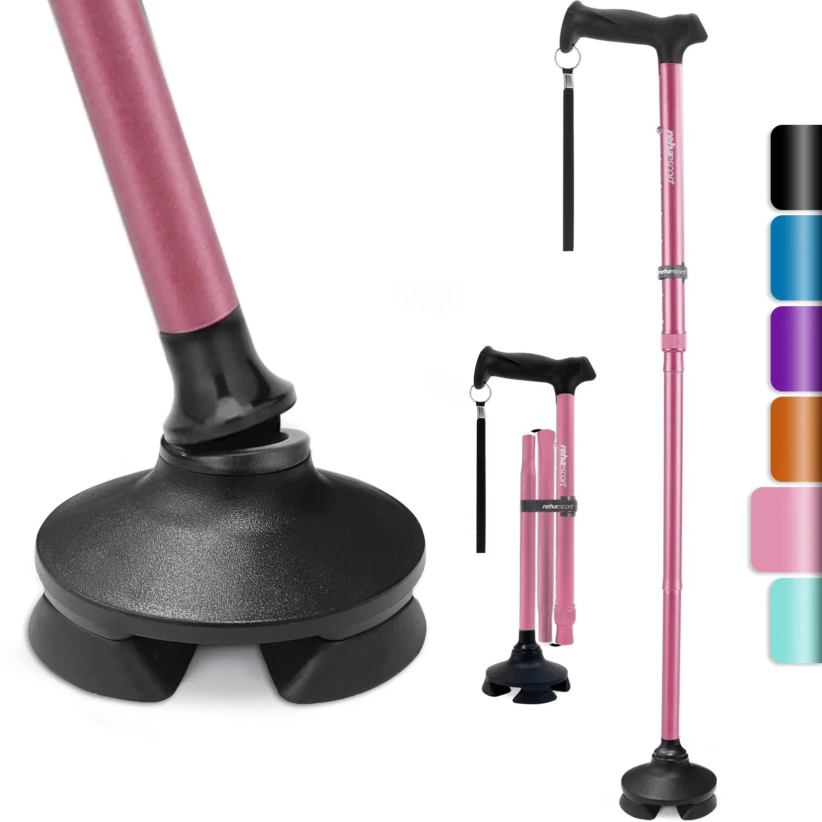 Rehaescort Portable Collapsible Lightweight Medical Supplies Adjust Crutch Walking Stick Foldable Walking Cane for The Elderly
