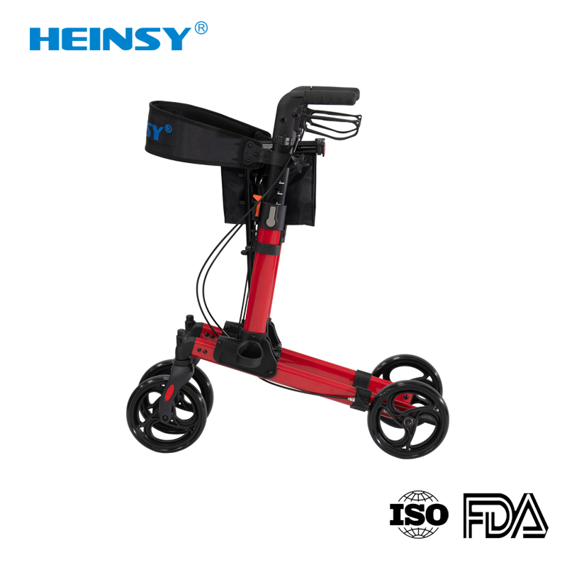 Hes-905 Aluminum Alloy Rollator Folding Walker Portable Patient Adjustable Walker Rollator Shopping Cart Medical Outdoor Rollator Walker with Seat