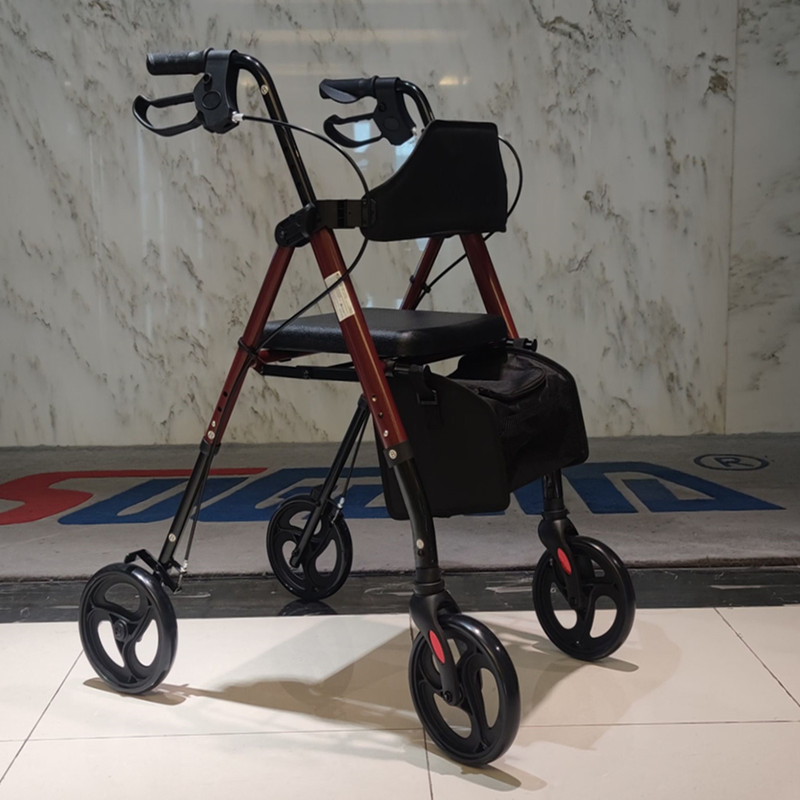 Elderly Adjustable Folding Rollator Walker 4 Wheels with Seat and Backrest