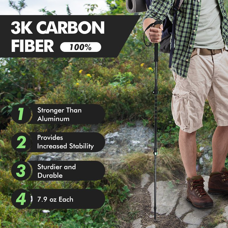 3-Section 100% Carbon Fiber Telescopic Trekking Poles