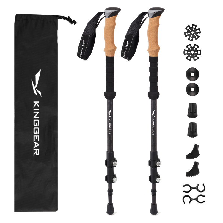 Ultralight Carbon Fiber Telescopic Trekking Poles with Natural Cork Grip