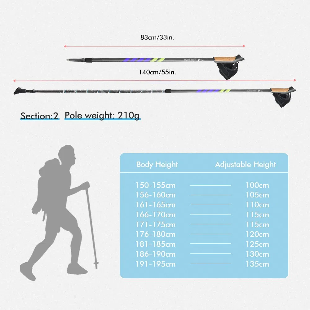2-Section Alpenstock Nordic Aluminum7075 Telescopic Nordic Walking Stick Trekking Poles