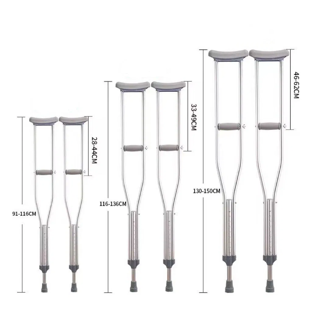 High Quality Stainless Steel Underarm Crutches Elderly Walking Stick Adjustable Axillary Crutches