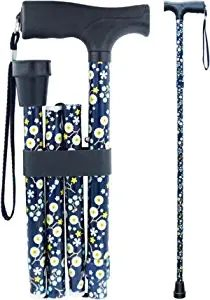 Folding Walking Cane with LED Light for Men and Women, Adjustable Collapsible Elderly Walking Stick with Side Handle