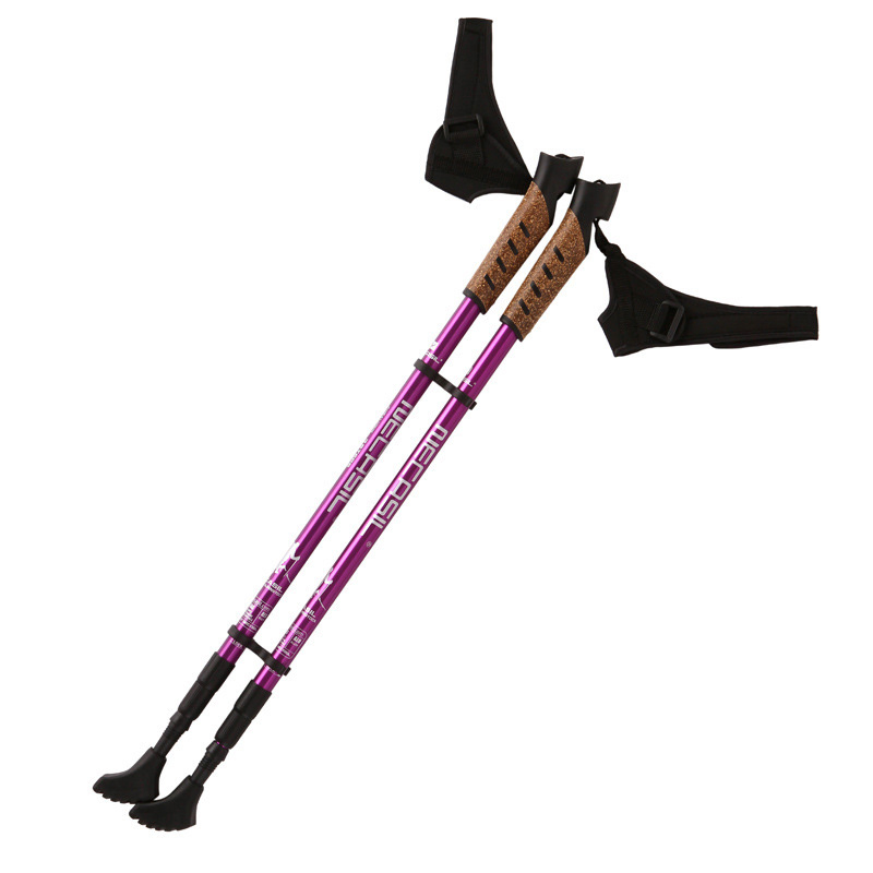 Cork Grip Padded Strap Quick Adjust Flip Lock Walking Sticks Lightweight 3 Section Nordic Strong Aircraft Aluminum Hiking Poles