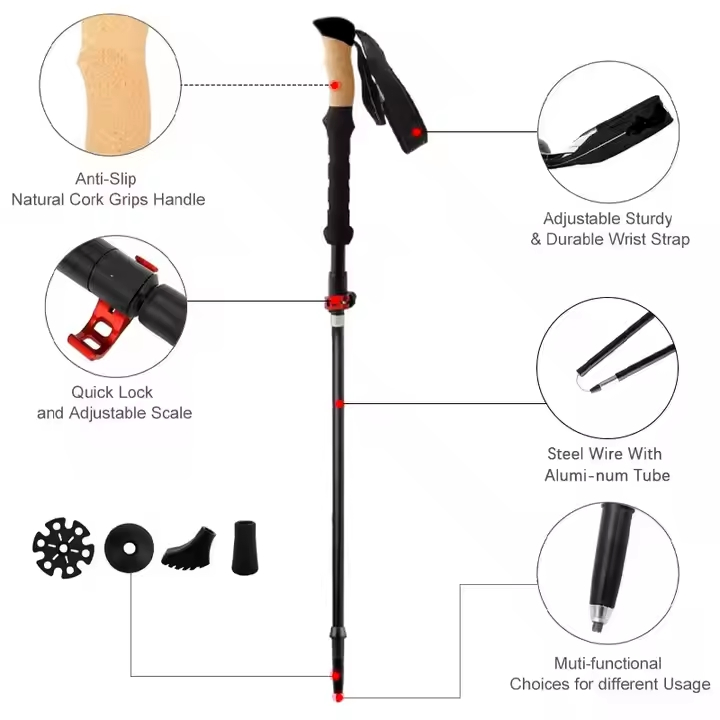 Custom Logo Package Ergonomic Trekking Poles with Anti-Shock System for Comfort