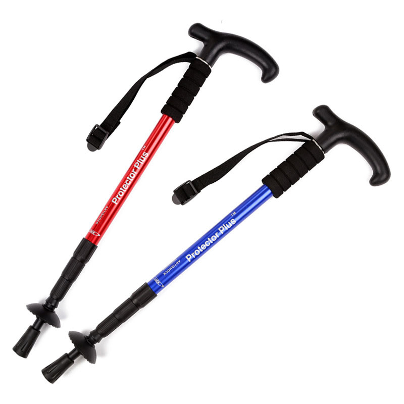 Outdoor Trekking Poles Hiking Camping Mountain Climbing Walking Cross Country Folding Telescopic T Handle Straight Handle Four-S