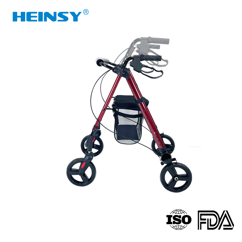 5000 Aluminium Alloy Factory Outlet Rollator Folding Walker Portable Patient Adjustable Shopping Medical Outdoor Rollator Walker with Seat