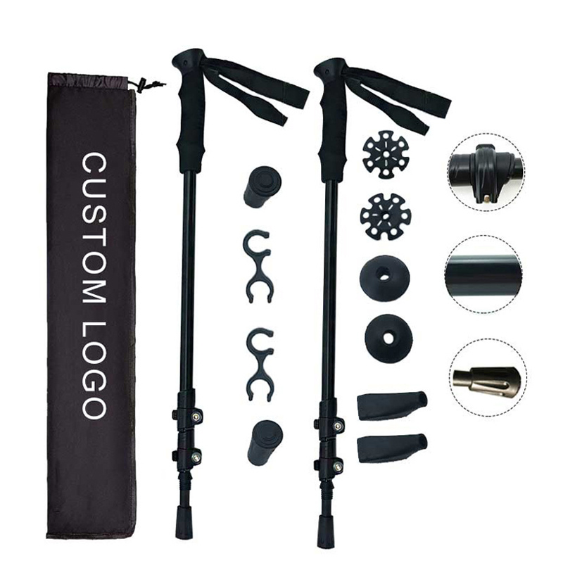 Antique Nordic 7075 Aluminum Telescoping Foldable Self Defense Hiking Trekking Poles Sticks