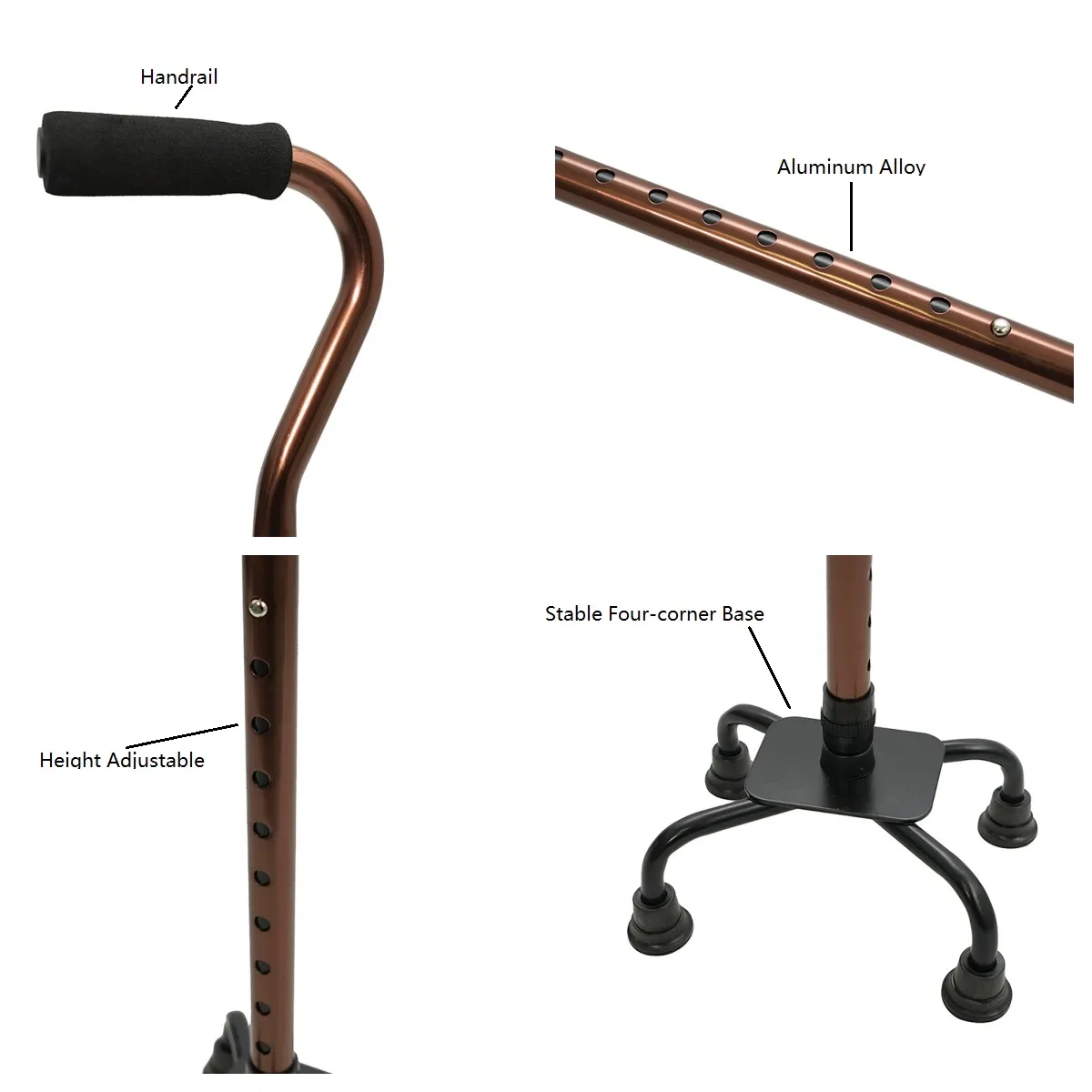 Aluminum Quadruple Cane Features