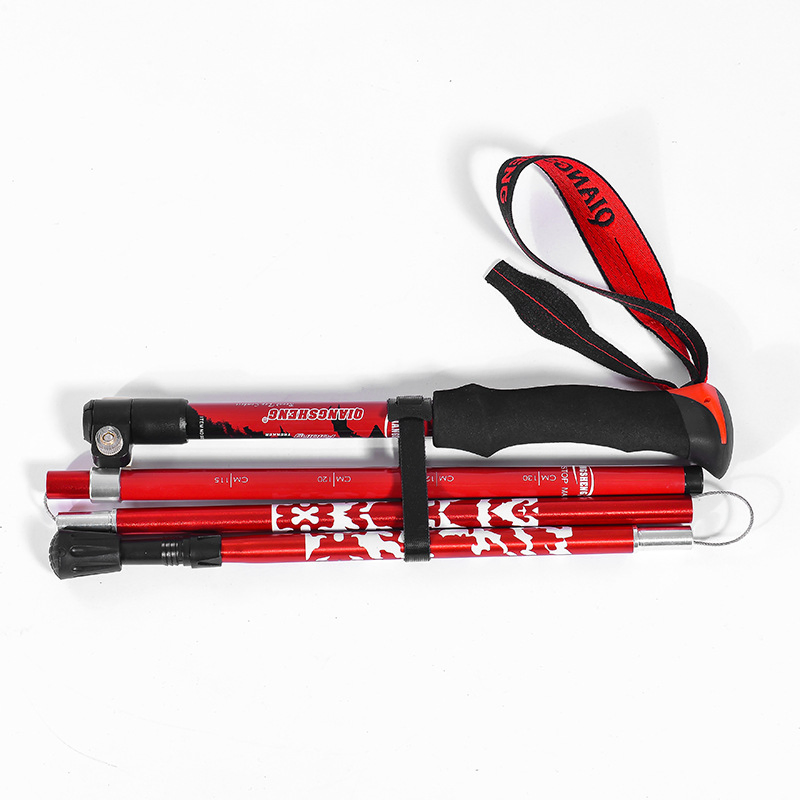 Outdoor Aluminium Alloy Anti Shock Walking Stick Fold Lightweight Adjustable Trekking Pole