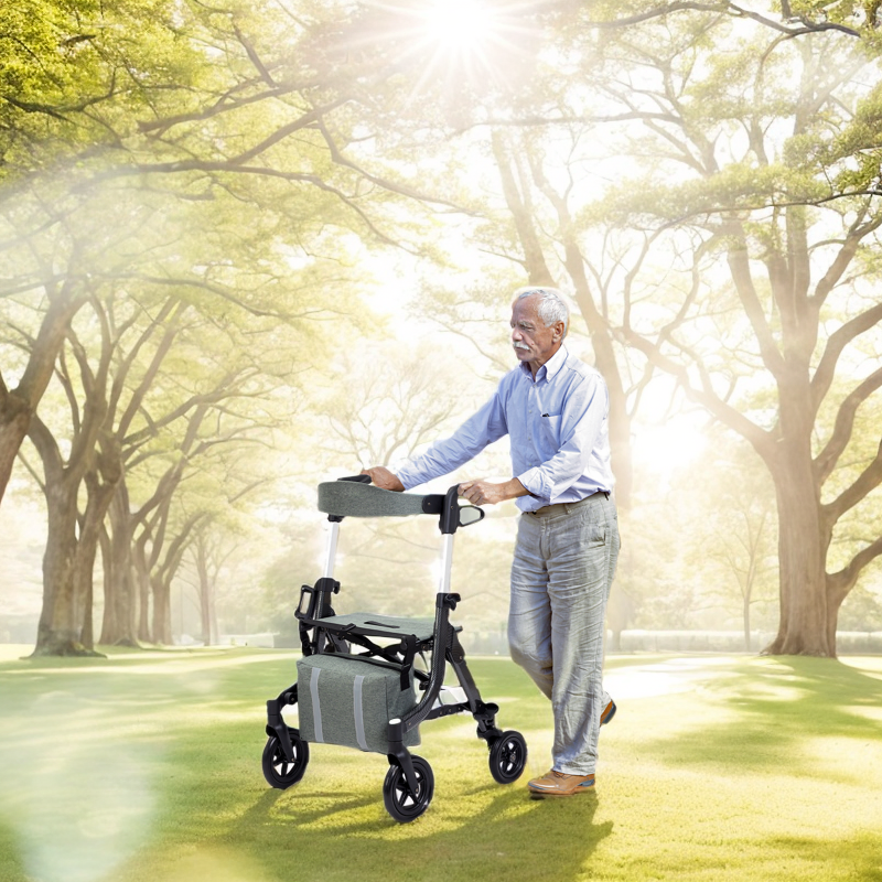 Sturdy Aluminum Rollator with Wheels: 2 in 1 Walker for Seniors