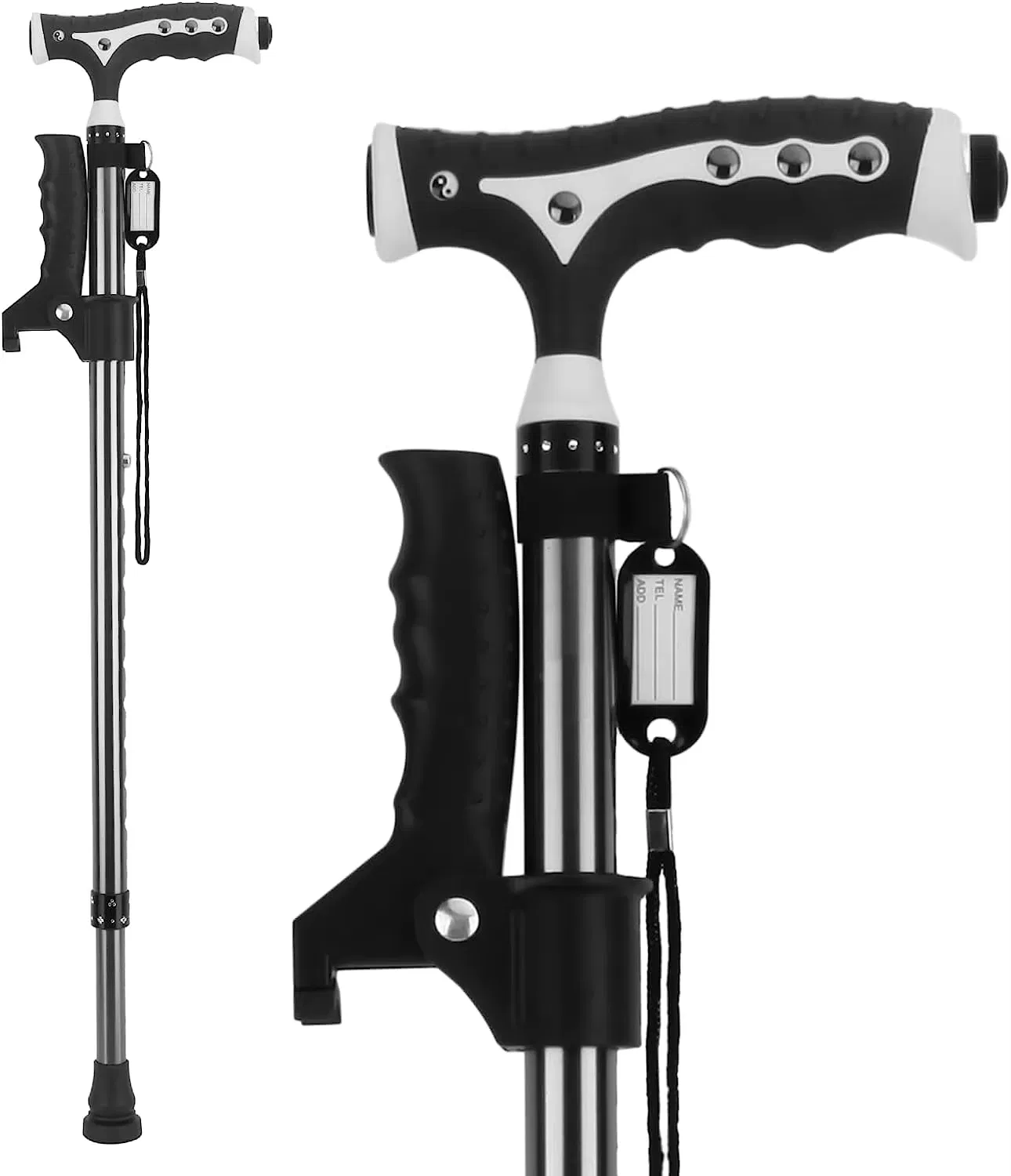 Walking Cane for Lightweight Height Adjustable Walking Stick Heavy Duty Foldable Free Standing Cane with LED for Seniors Adults