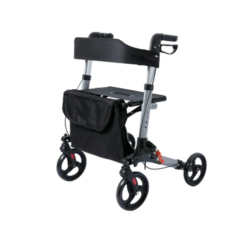 Foldable Aluminum Rollator Walker with Seat and Shopping Bag - 4-Wheel Lightweight Mobility Aid for Seniors