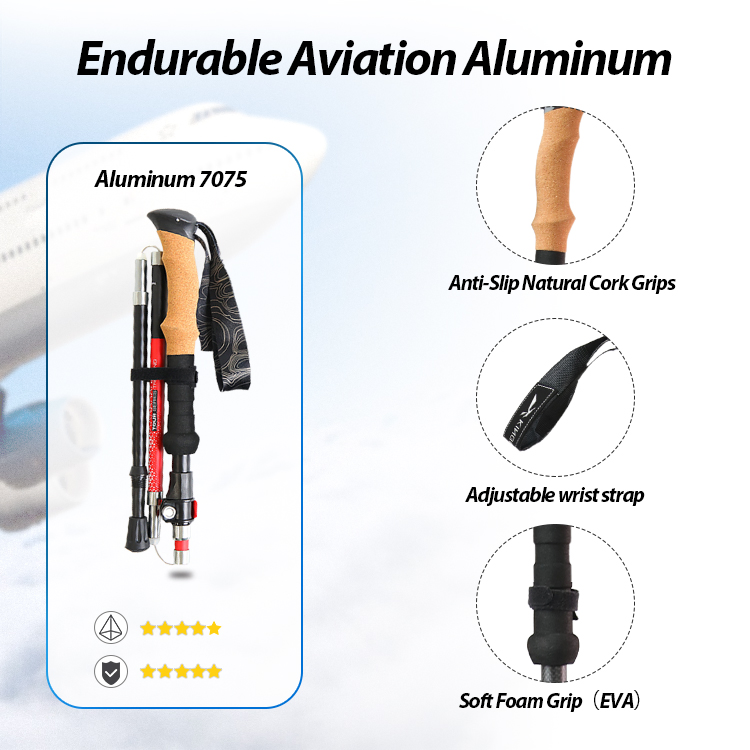 Hot Sale Adjustable Aluminum Folding Hiking Trekking Poles Walking Stick