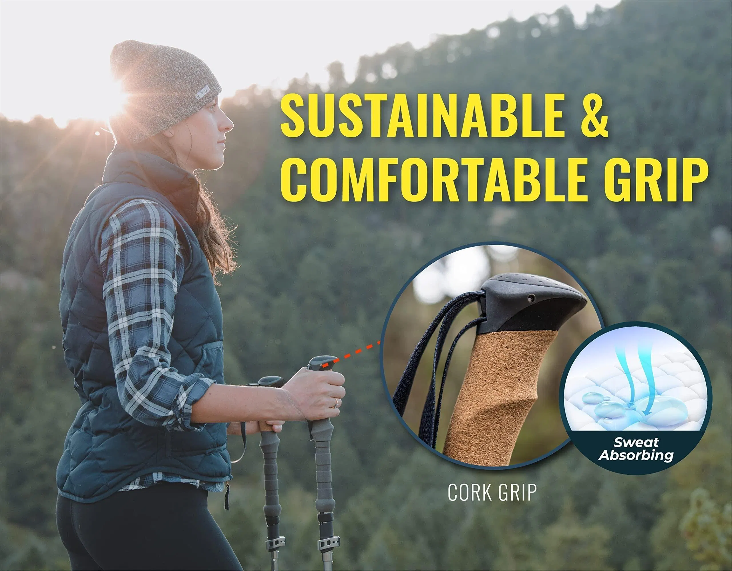 Aluminum Foldable Ultralight Folding Walking Sticks Cork Collapsible Nordic Hiking Trekking Poles