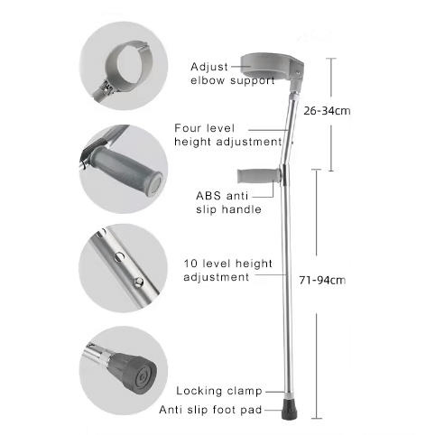 Portable Height Adjustable Aluminum Alloy Antislip Elbow Leg Walking Forearm Axillary Elbow Crutches