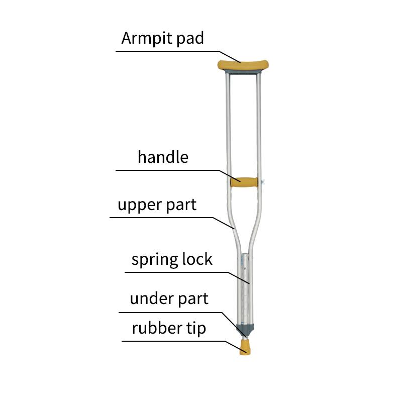 Comfortable Adjustable Aluminum Underarm Crutches Axillary Crutches for Injuried Elderly