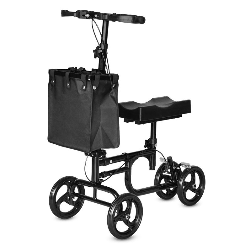 Foldable Senior Walker with Knee Support, Lightweight Shopping Cart, Elderly Mobility Aid