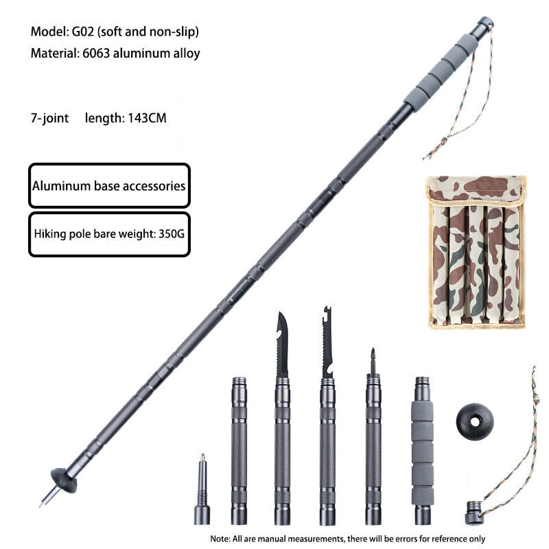 Multifunctional 7-Section Trekking Pole Outdoor Folding Telescopic Walking Stick for Hiking Mountaineering