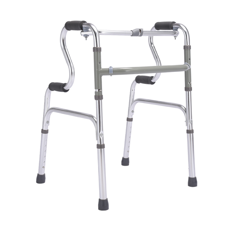 Sht Elderly Products Medical Walker Elder Wheel Frame Walker Mobility Aluminum Alloy Hospital Two-Button Folding Walker