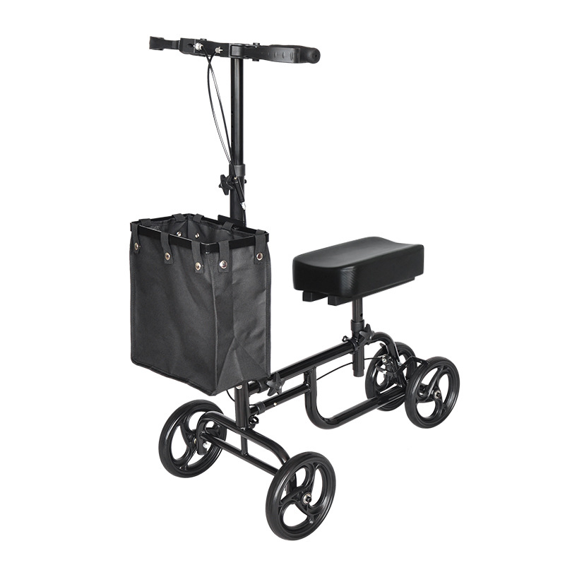 Foldable Senior Walker with Knee Support, Lightweight Shopping Cart, Elderly Mobility Aid