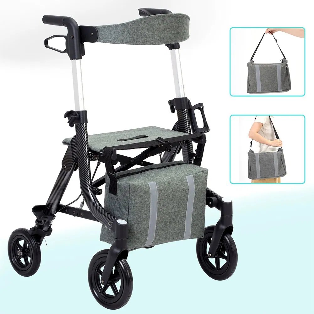 Hot Sale Aluminium Lightweight Medical Rehabilitation Products Four Wheel Folding Disabled Rollator Walker for Elderly Walking Aids