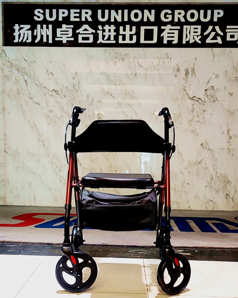 Elderly Adjustable Folding Rollator Walker 4 Wheels with Seat and Backrest