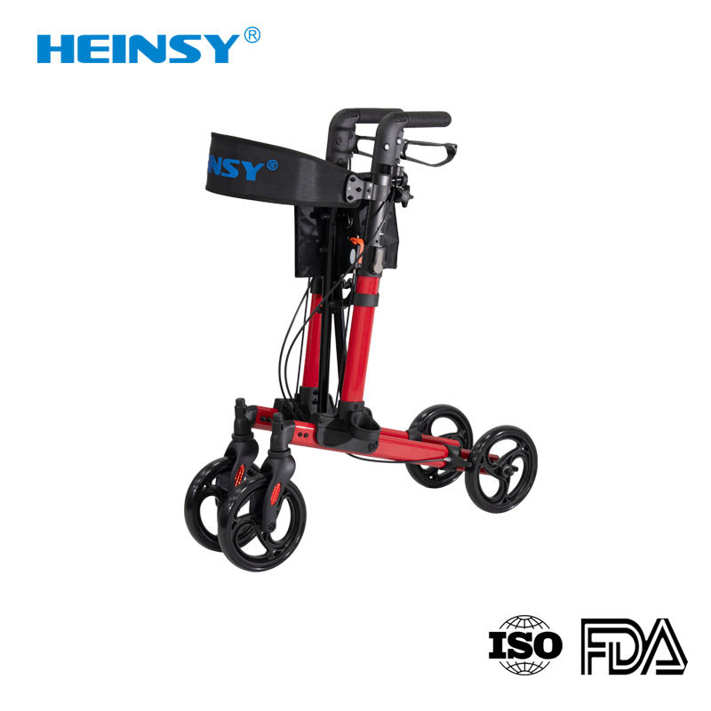 Hes-905 Aluminum Alloy Rollator Folding Walker Portable Patient Adjustable Walker Rollator Shopping Cart Medical Outdoor Rollator Walker with Seat