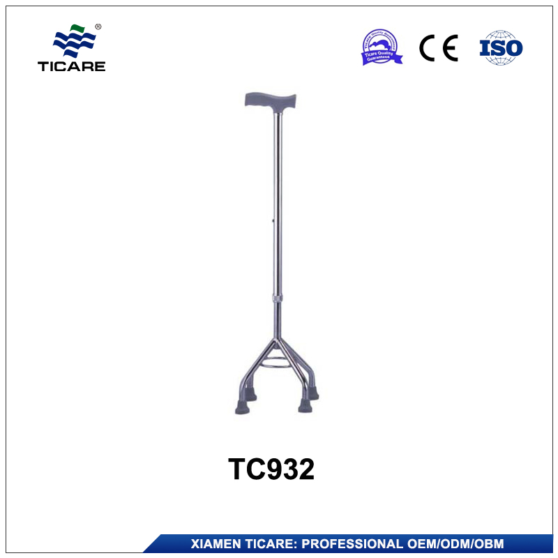 Quad Cane Big Stability Base Changeable Rubber Tips Seniors Walking Cane Stick