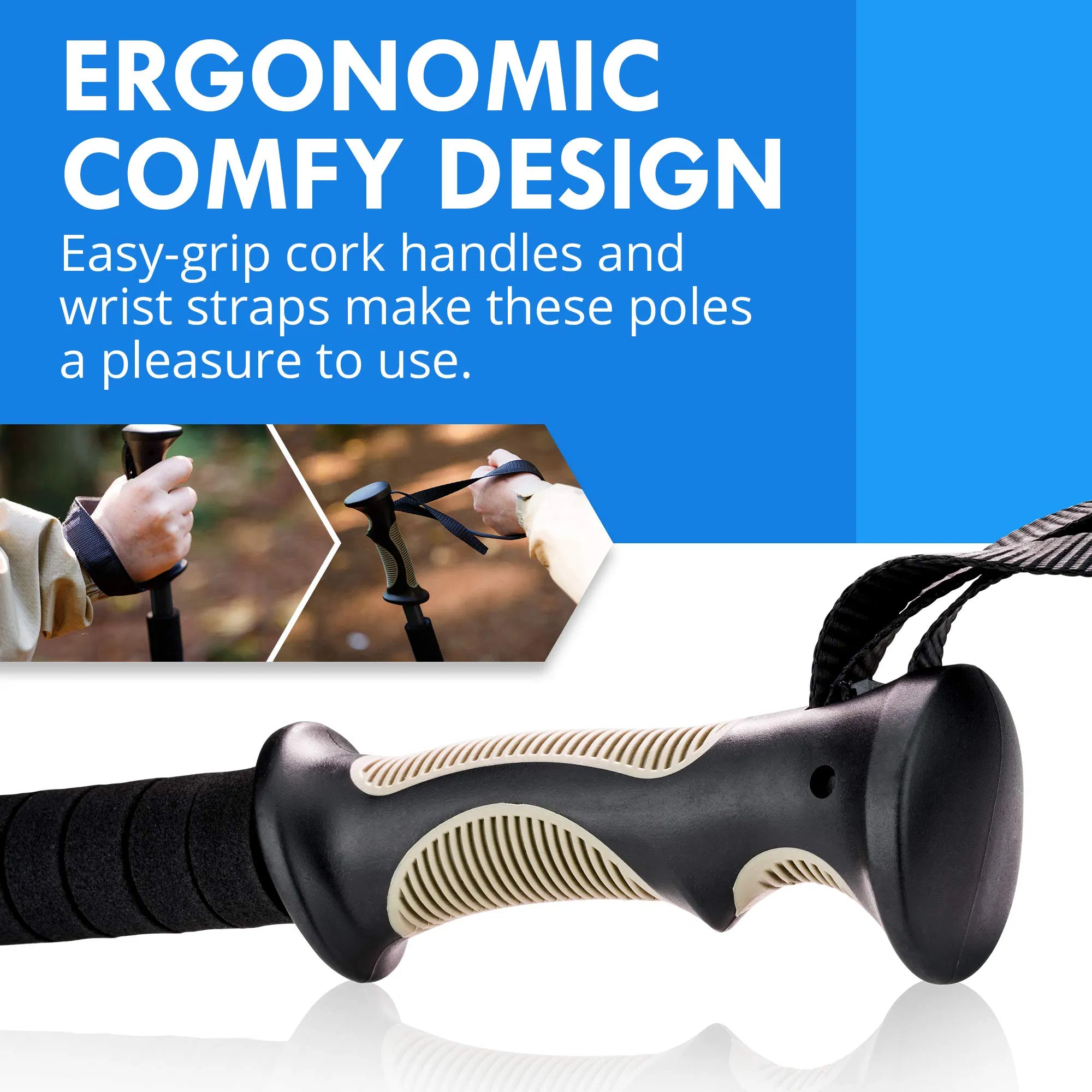 Lightweight Aluminum Sticks Anti Shock Adjustable Collapsible Trekking Walking Hiking Poles