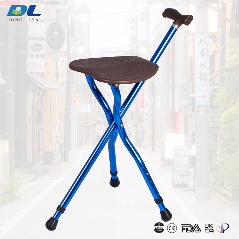 Dinglian Dl-5051 Aluminum Walking Crutch Seat Portable Folding Cane with Seat for Elderly