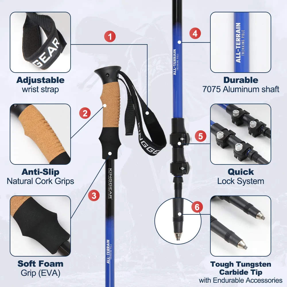 EVA Hiking Sticks Alpenstock Trekking Poles Adjustable Anti Shock Aluminum Trekking Poles