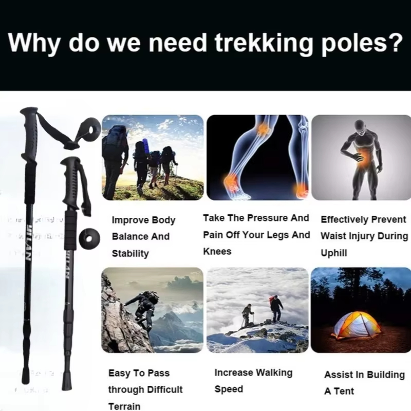 Hiking Trekking Pole Collapsible Lightweight Anti Shock Hiking or Walking Sticks Adjustable Hiking Pole for Men and Women