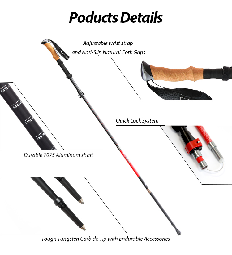 Hot Sale Adjustable Aluminum Folding Hiking Trekking Poles Walking Stick