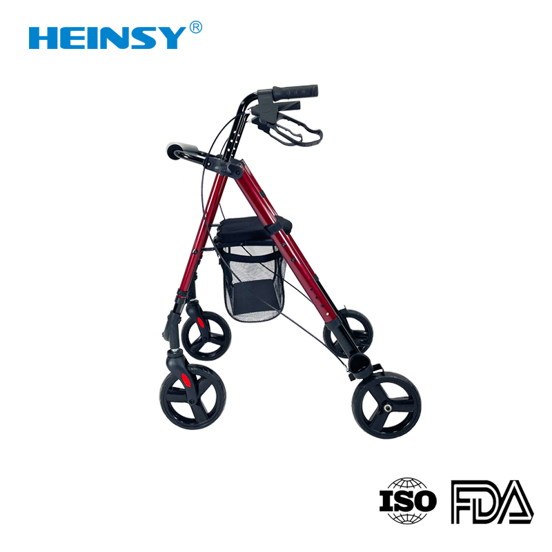 5000 Aluminium Alloy Factory Outlet Rollator Folding Walker Portable Patient Adjustable Shopping Medical Outdoor Rollator Walker with Seat