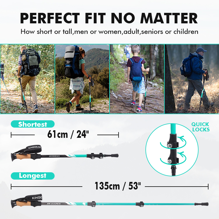 Amazon Hot Sell 3-Section Aluminum 7075 Telescopic Trekking Poles Walking Stick