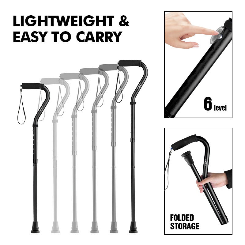 Kinggear Single Bigger Base Folding Adjustable Aluminum Alloy Walking Cane