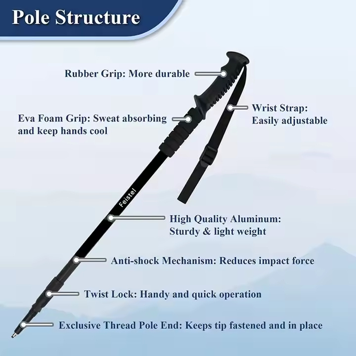 Outdoor Alpenstock Carbon Fiber Walking Sticks Telescoping Self Defense Hiking Trekking Poles Sticks