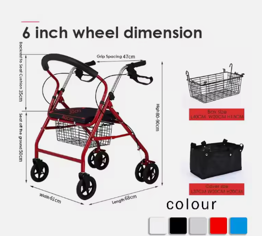 Premium 4-Wheel Foldable Aluminum Rollator Walker for Mobility