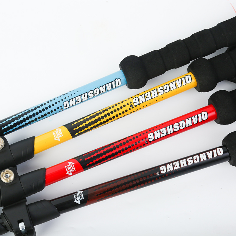 Outdoor Straight Handle Trekking Pole Outside Lock Telescopic Hand Three-Section Trekking Pole Mountain Walking Pole