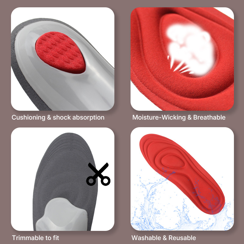 Red Sports Memory Foam Plantar Fasciitis Orthotic Flat Foot Arch Support Insole