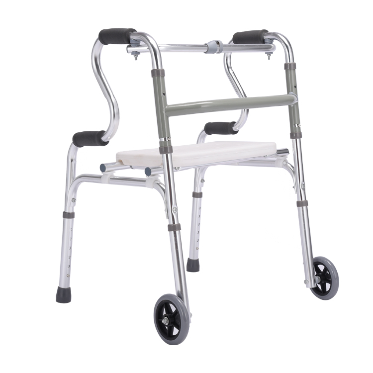 Sht Elderly Products Medical Walker Elder Wheel Frame Walker Mobility Aluminum Alloy Hospital Two-Button Folding Walker