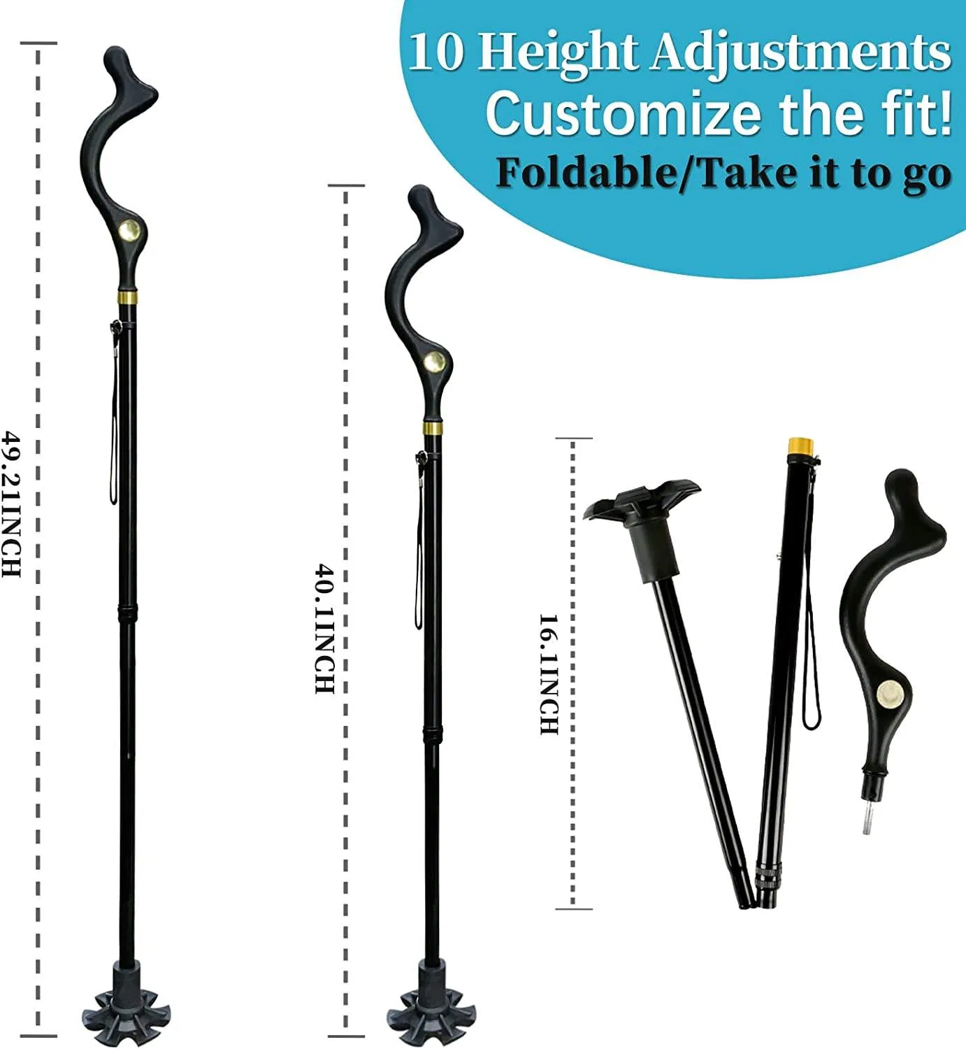Lightweight Walking Cane Foldable for Men &amp; Women Seniors for Balance, Self Standing Folding Cane