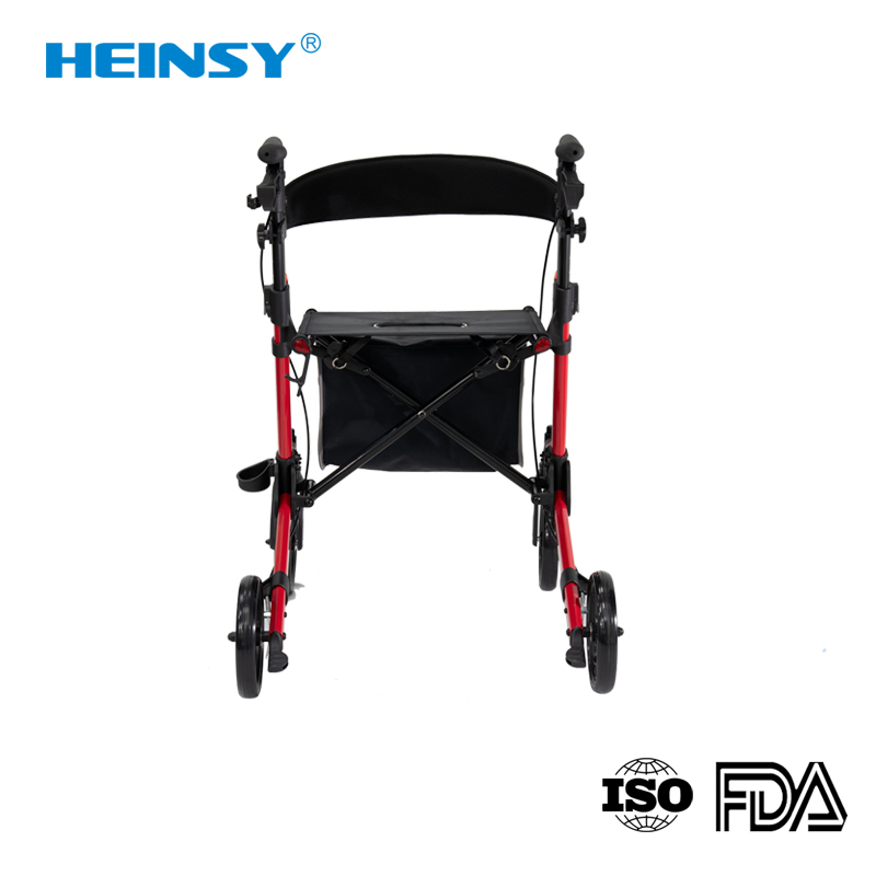 Hes-905 Aluminum Alloy Rollator Folding Walker Portable Patient Adjustable Walker Rollator Shopping Cart Medical Outdoor Rollator Walker with Seat